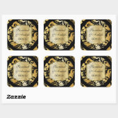Zwart en gouden damast trouwsticker vierkante sticker (Vel)
