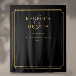 Zwart en gouden deco huwelijksfotocabine achtergro wandkleed