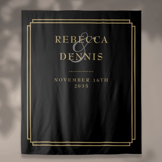 Zwart en gouden deco huwelijksfotocabine achtergro wandkleed