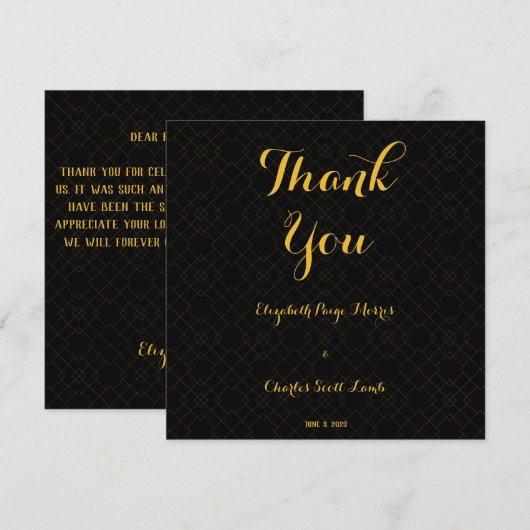 Zwart en gouden decohuwelijk bedankkaart (Voorkant / Achterkant)