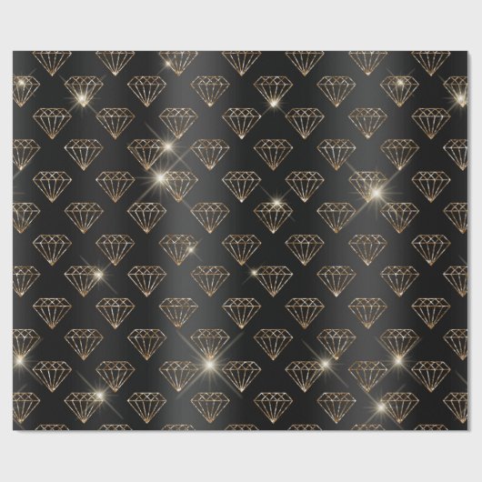 Zwart En Gouden Diamant Elegante Trouw Verlovingsr Cadeaupapier (Vlak)