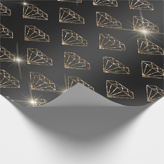 Zwart En Gouden Diamant Elegante Trouw Verlovingsr Cadeaupapier (Hoek)