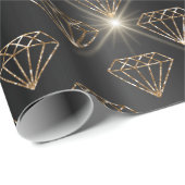 Zwart En Gouden Diamant Elegante Trouw Verlovingsr Cadeaupapier (Rol Hoek)