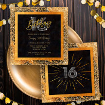 Zwart en Gouden Diamant Glitter 16e Verjaardagsfee