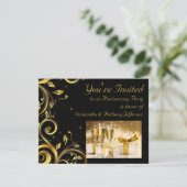 Zwart en gouden draaikolk, aangepast jubileumfeest kaart (Staand voorkant)