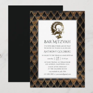 Zwart en gouden draak thema Bar Mitzvah Kaart