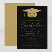 Zwart En Gouden Elegante Diploma Uitnodiging (Voorkant / Achterkant)