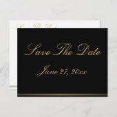 Zwart en gouden elegante 'Save The Date'-postkaart Aankondigingskaart (Voorkant / Achterkant)