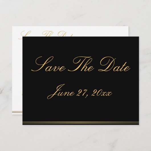 Zwart en gouden elegante 'Save The Date'-postkaart Aankondigingskaart (Voorkant / Achterkant)