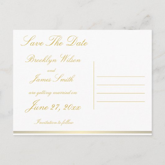 Zwart en gouden elegante 'Save The Date'-postkaart Aankondigingskaart (Achterkant)