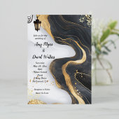 Zwart en gouden elegante trouw uitnodiging (Staand Voorkant)