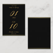 Zwart en gouden elegante trouwtafel nummertjes plaatskaartje (Voorkant / Achterkant)