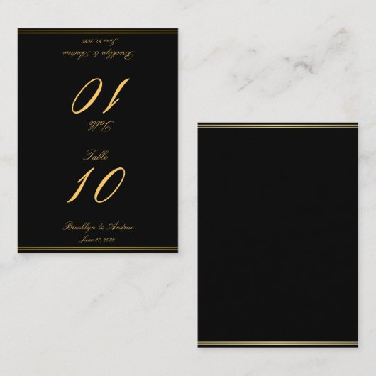 Zwart en gouden elegante trouwtafel nummertjes plaatskaartje (Voorkant / Achterkant)
