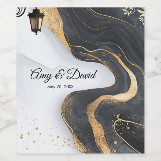 Zwart en gouden elegante wijnlabel wijn etiket (Enkel label)