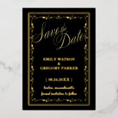 Zwart en gouden elegantie, kunstlijst folie uitnodiging (Voorkant)