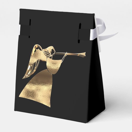 Zwart en Gouden Engel Spelen Trompet Elegant Bedankdoosjes (Achterkant)