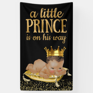 Zwart en Gouden Ethische Prince Baby Shower Spandoek