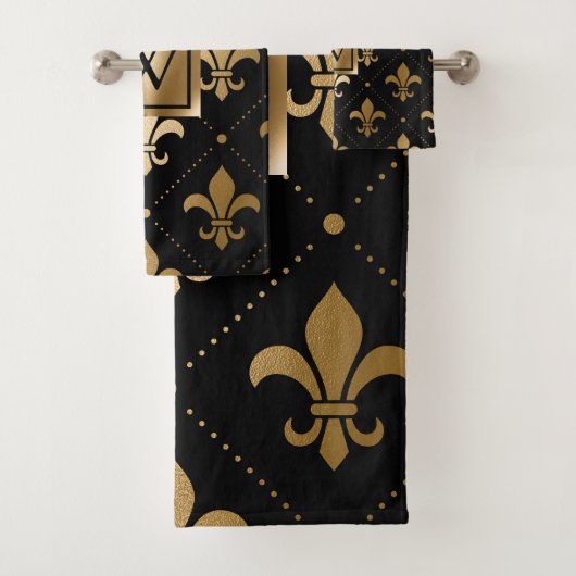 Zwart en Gouden Fleur-de-lis Bad Handdoek (Insitu)