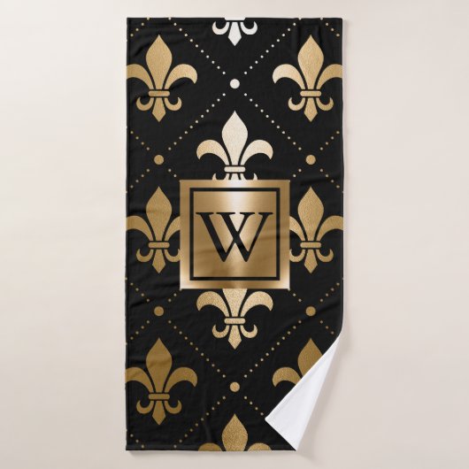 Zwart en Gouden Fleur-de-lis Bad Handdoek (Badhanddoek)
