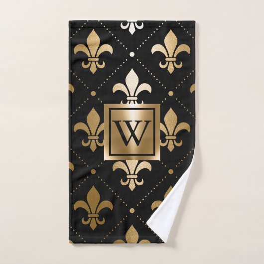 Zwart en Gouden Fleur-de-lis Bad Handdoek (Handdoek)