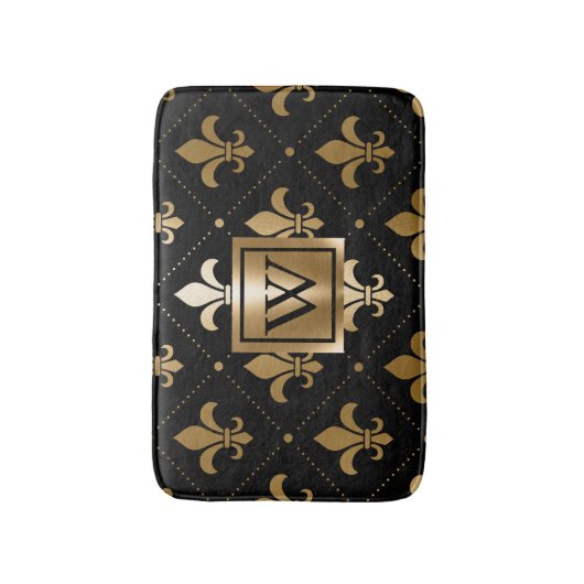 Zwart en Gouden Fleur-de-lis Badmat (Voorkant Verticaal)