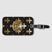 Zwart en Gouden Fleur-de-lis Bagagelabel (Voorkant (horizontaal))