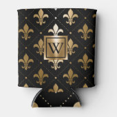 Zwart en Gouden Fleur-de-lis Blikjeskoeler (Voorkant)