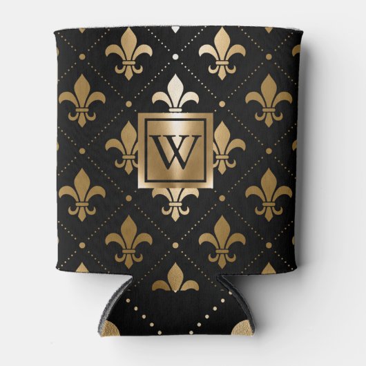 Zwart en Gouden Fleur-de-lis Blikjeskoeler (Voorkant)