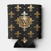 Zwart en Gouden Fleur-de-lis Blikjeskoeler (Achterkant)