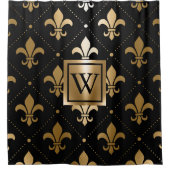 Zwart en Gouden Fleur-de-lis Douchegordijn (Voorkant)