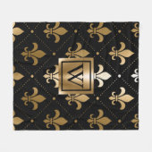 Zwart en Gouden Fleur-de-lis Fleece Deken (Voorkant (Horizontaal))
