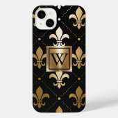 Zwart en Gouden Fleur-de-lis iPhone Hoesje (Achterkant)