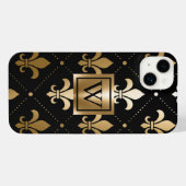 Zwart en Gouden Fleur-de-lis iPhone Hoesje (Achterkant horizontaal)