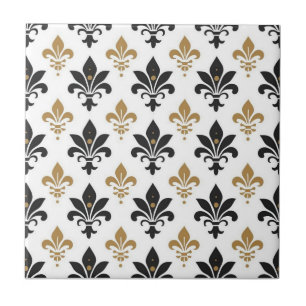 Zwart en gouden Fleur-de-lis patroon Tegeltje