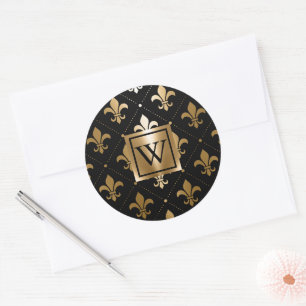 Zwart en Gouden Fleur-de-lis Ronde Sticker