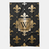 Zwart en Gouden Fleur-de-lis Theedoek (Verticaal)