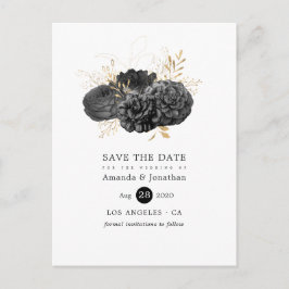  zwart en gouden Floral bruiloft Bewaar de datum Aankondigingskaart