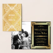 Zwart en Gouden Folie Art Deco Bruiloft Uitnodigin Kaarten (Display)
