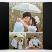 Zwart en Gouden Folie Art Deco Fotocollage Trouwen Drieluik Uitnodiging (Binnenkant midden)