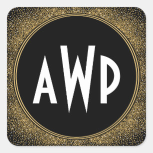 Zwart en Gouden Folie Art Deco Huwelijksgunsten Vierkante Sticker