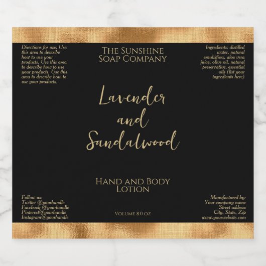 Zwart en gouden folie cosmetica flesetiket sparkling wijnetiket (Enkel label)