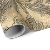 Zwart en Gouden Folie Damast Cadeaupapier (Rol Hoek)