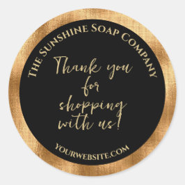 Zwart en gouden folie dank u voor het winkelen met ronde sticker
