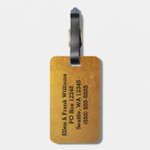 Zwart en gouden folie-effect cirkelmonogram bagagelabel (Achterkant verticaal)