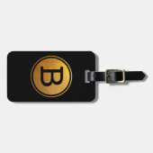 Zwart en gouden folie-effect cirkelmonogram bagagelabel (Voorkant horizontaal)
