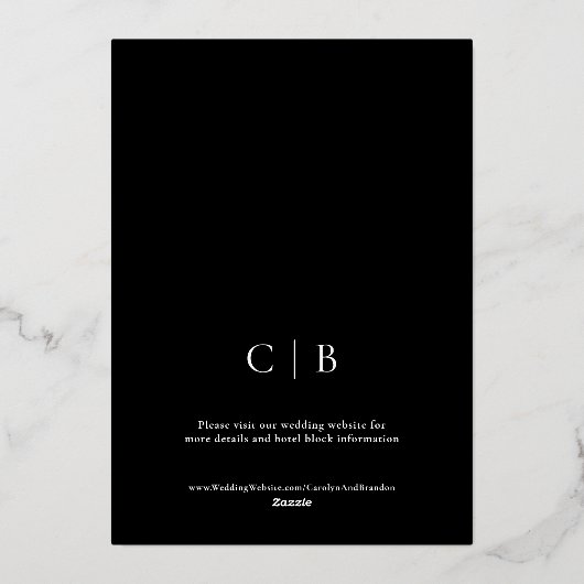 Zwart en Gouden Folie Elegante Art Deco bruiloft Folie Uitnodiging (Achterkant)