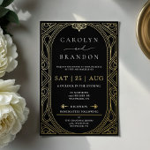 Zwart en Gouden Folie Elegante Art Deco bruiloft Folie Uitnodiging