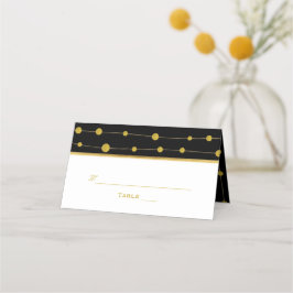 Zwart en gouden folie kralen bruiloft gevouwen esc plaatskaartje