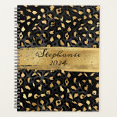Zwart en Gouden Folie Luipaard Brush Stroke Planner (Voorkant)