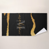 Zwart en gouden Folie Monogram Badhanddoek (Badhanddoek)